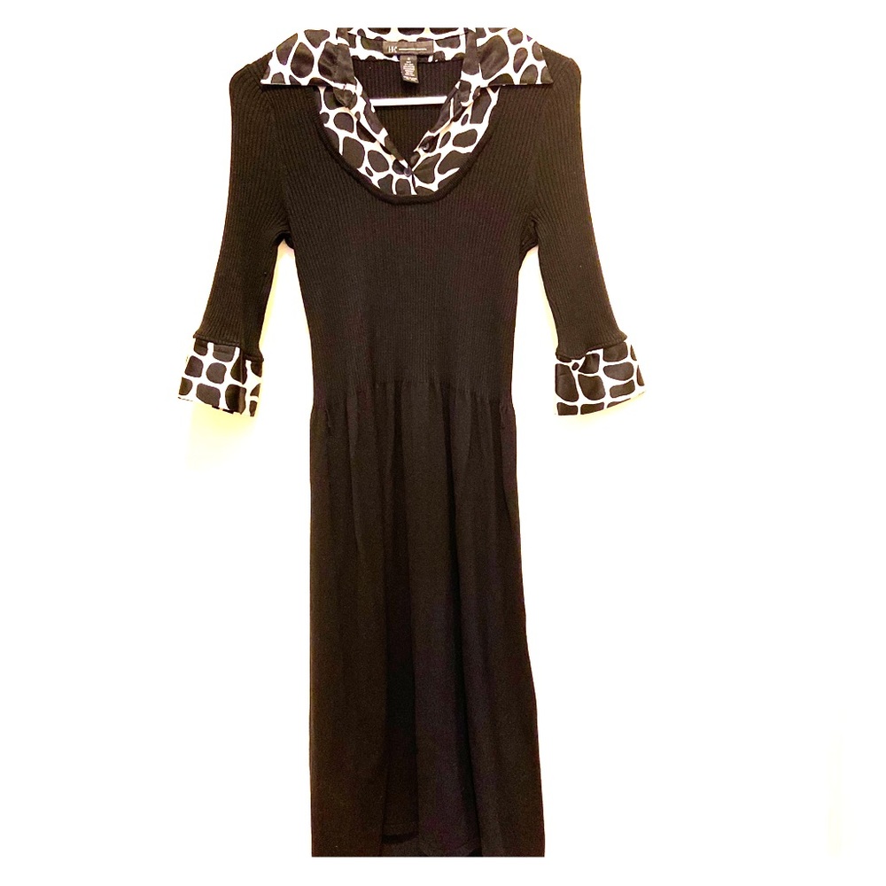 Black knit dress w attached silk print detailing
